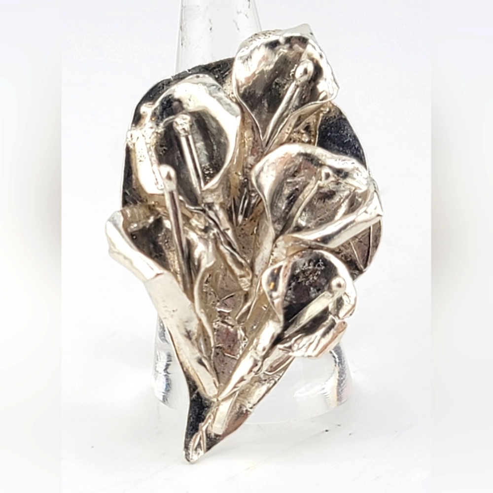 CALLA LILIES BOUQUET RING HANDMADE IN STERLING SILVER METAL SIZE 6.5